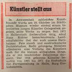 Ausschnitt Volksstimme vom 15.10.1976 mit der Besprechung zur ersten Ausstellung Hans Hermann Richters im Städtischen Museum