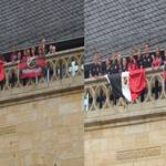 Glückliche Landesmeister bei der Ehrenveranstaltung vor dem Rathaus Halberstadt und auf dem Rathausbalkon. [(c): Stadt Halberstadt]